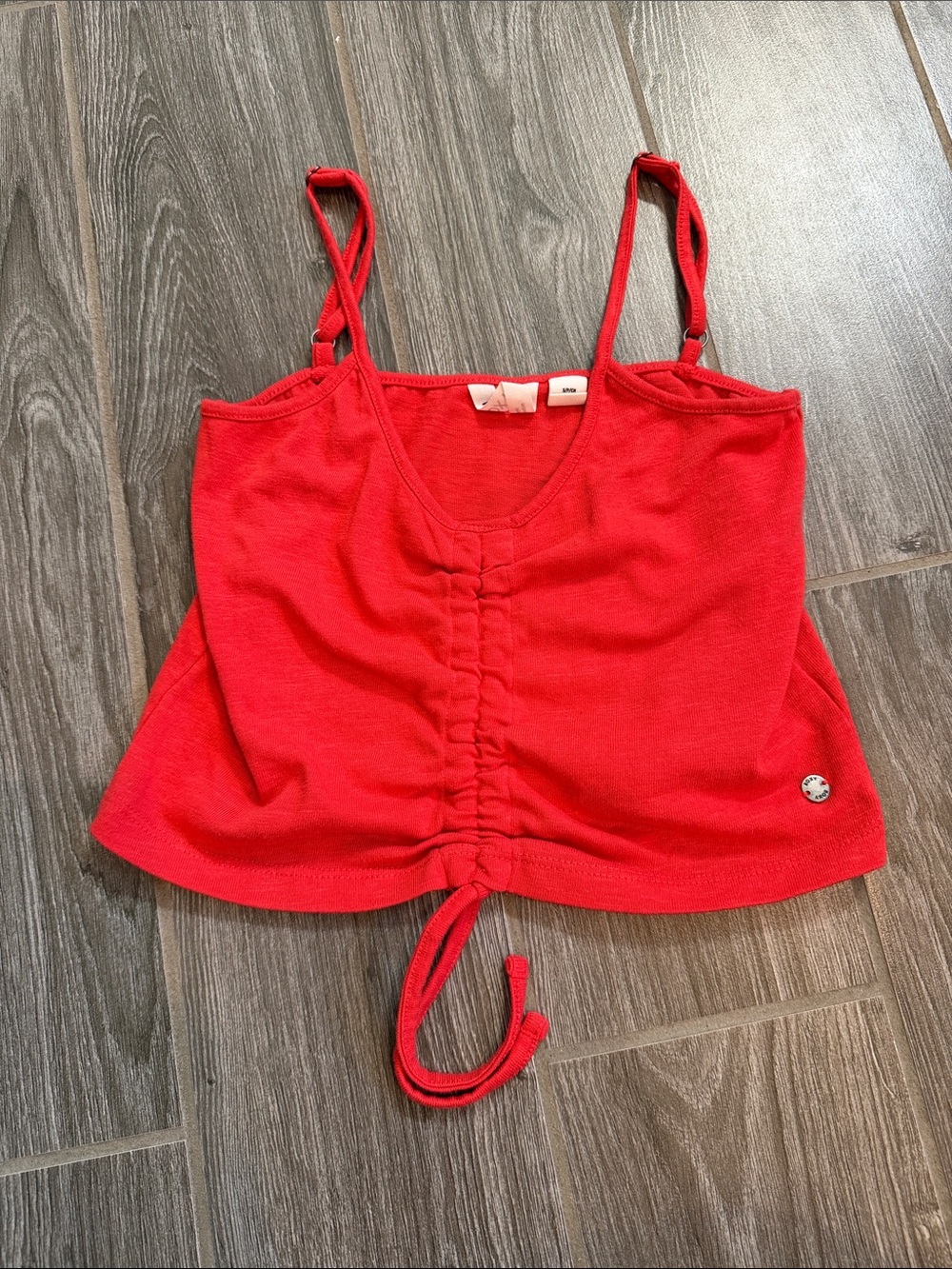 Roxy Bright Red Ruched Drawstring Cropped Cami size small